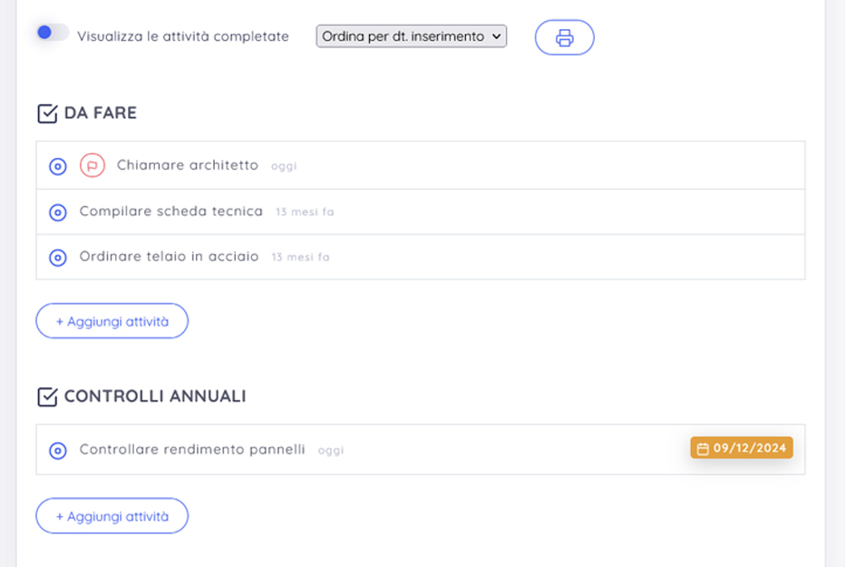 gestione task list clietne